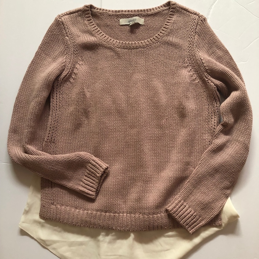 Light pink sweater with white blouse trim - Loft